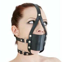 Load image into Gallery viewer, Leather Bondage BDSM Head Harness Mouth Ball Gag Mask Head Restraint Adjustable Breathable Sex Adult Toys Restraints Kinky Set Submissive
