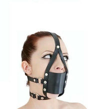 Load image into Gallery viewer, Leather Bondage BDSM Head Harness Mouth Ball Gag Mask Head Restraint Adjustable Breathable Sex Adult Toys Restraints Kinky Set Submissive
