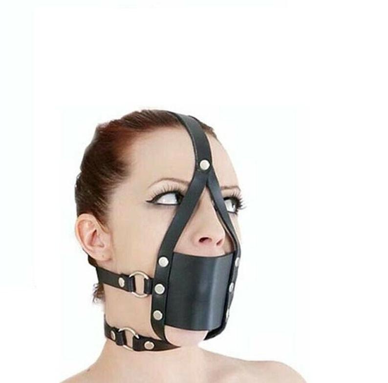 Leather Bondage BDSM Head Harness Mouth Ball Gag Mask Head Restraint Adjustable Breathable Sex Adult Toys Restraints Kinky Set Submissive