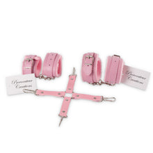 Load image into Gallery viewer, 5 Piece Bondage BDSM Pink Leather Restraints Ankle Wrist Cuffs Set Sex Toy Adult 50 Shades
