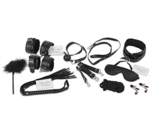 Load image into Gallery viewer, 14 Piece Bondage BDSM Sex Set Black / Leather / Sex Toy / Whip / Restraints / Cuffs /  Gag / Adult / Rope
