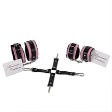Load image into Gallery viewer, 5 Piece Bondage BDSM Black Pink Leather Restraints Ankle Wrist Cuffs Set Sex Toy Adult 50 Shades
