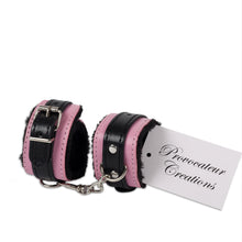Load image into Gallery viewer, Bondage BDSM Black Pink Leather Wrist Cuffs Restraints Set  / Sex Toy / Adult / 50 Shades
