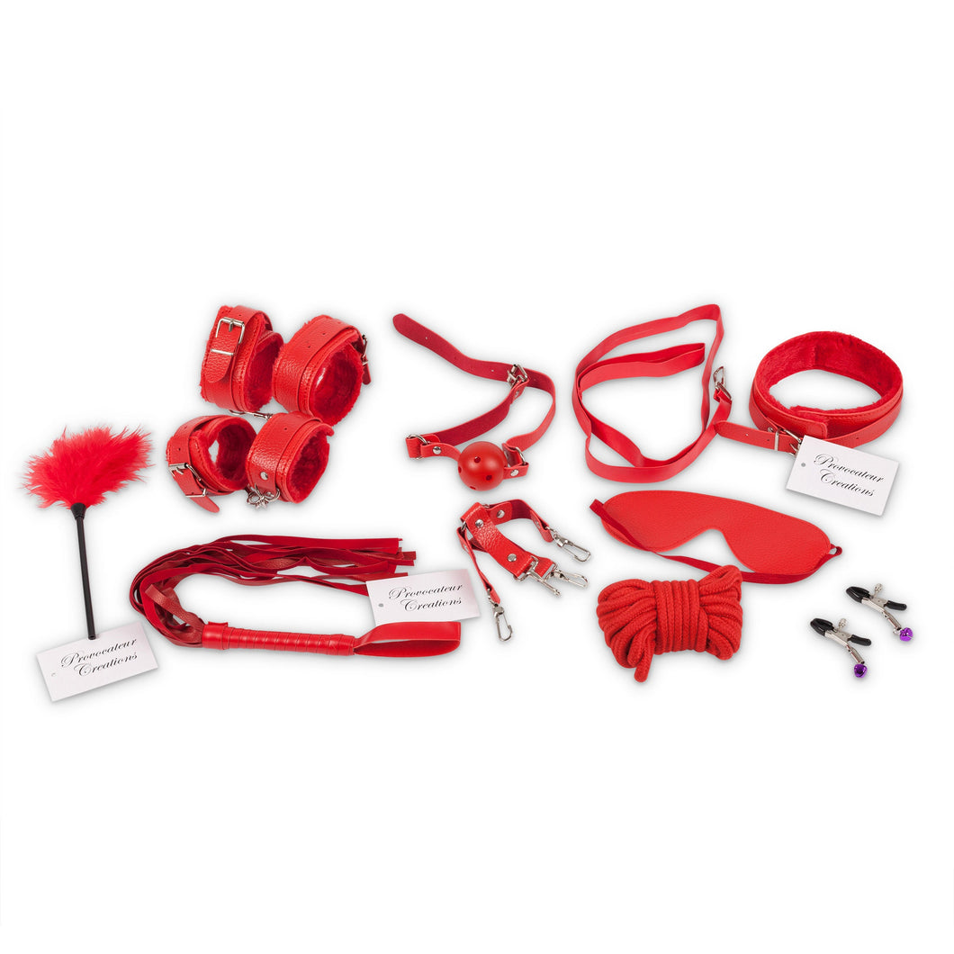 14 Piece Red Bondage BDSM Sex Set / Leather / Sex Toy / Whip / Restraints / Cuffs /  Gag / Adult / Rope