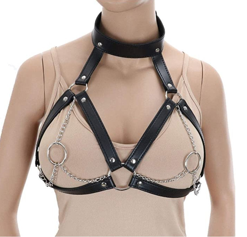 Erotic Bondage Lingerie Cage Bra Harness Chain Restraints Gothic Belt Dominatrix BDSM Adult Kinky Sexy Set