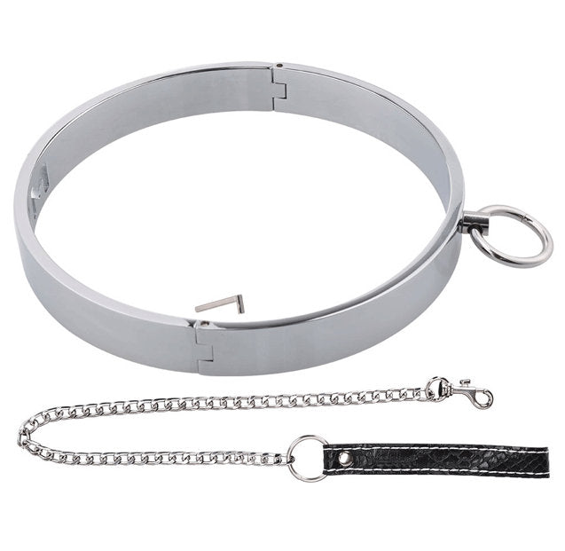 Bondage Dog Collar & Leash BDSM Stainless Steel Metal with Lock and Key Restraints Cuffs Set Sex Toy Adult 50 Shades