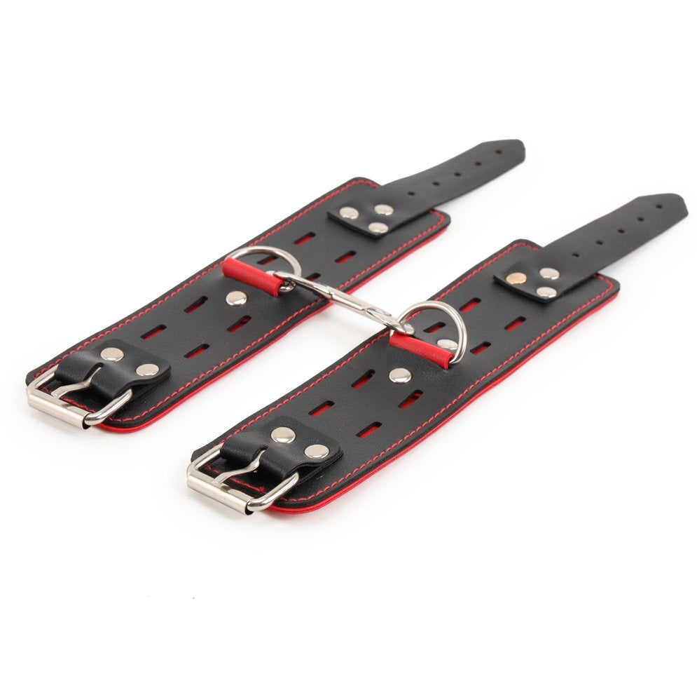 Black Red Bondage BDSM Leather Wrist Cuffs Restraints Set  / Sex Toy / Adult / 50 Shades