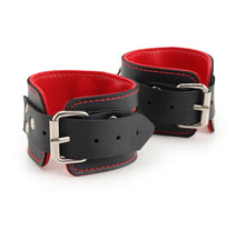 Load image into Gallery viewer, Black Red Bondage BDSM Leather Wrist Cuffs Restraints Set  / Sex Toy / Adult / 50 Shades

