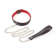 Load image into Gallery viewer, Bondage Dog Collar &amp; Leash BDSM Black Red Hearts Leather Metal Restraints Cuffs Set Sex Toy Adult 50 Shades

