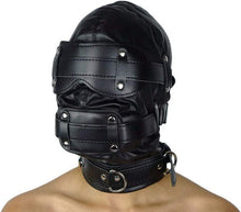 Load image into Gallery viewer, Black Leather Bondage BDSM Fetish Head Hood Mask with Mouth Dildo Sex Toy / Restraints / Cuffs /  Gag / Adult
