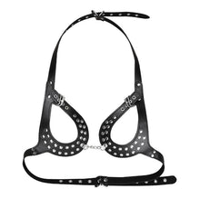 Load image into Gallery viewer, Erotic Bondage Lingerie Black Leather Open Cup Peep Hole Harness Bra Sexy Gothic Dominatrix BDSM Bondage Dom Adult Kinky Sexy Set Club wear
