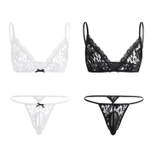 Load image into Gallery viewer, Erotic Mens Lingerie White Lace 2 Piece Bra &amp; Thong Sissy Cuckold Sub Submissive Cross dresser Gay Men BDSM Adult Kinky Sexy Set Club Wear
