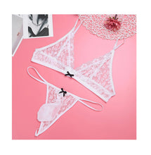 Load image into Gallery viewer, Erotic Mens Lingerie White Lace 2 Piece Bra &amp; Thong Sissy Cuckold Sub Submissive Cross dresser Gay Men BDSM Adult Kinky Sexy Set Club Wear

