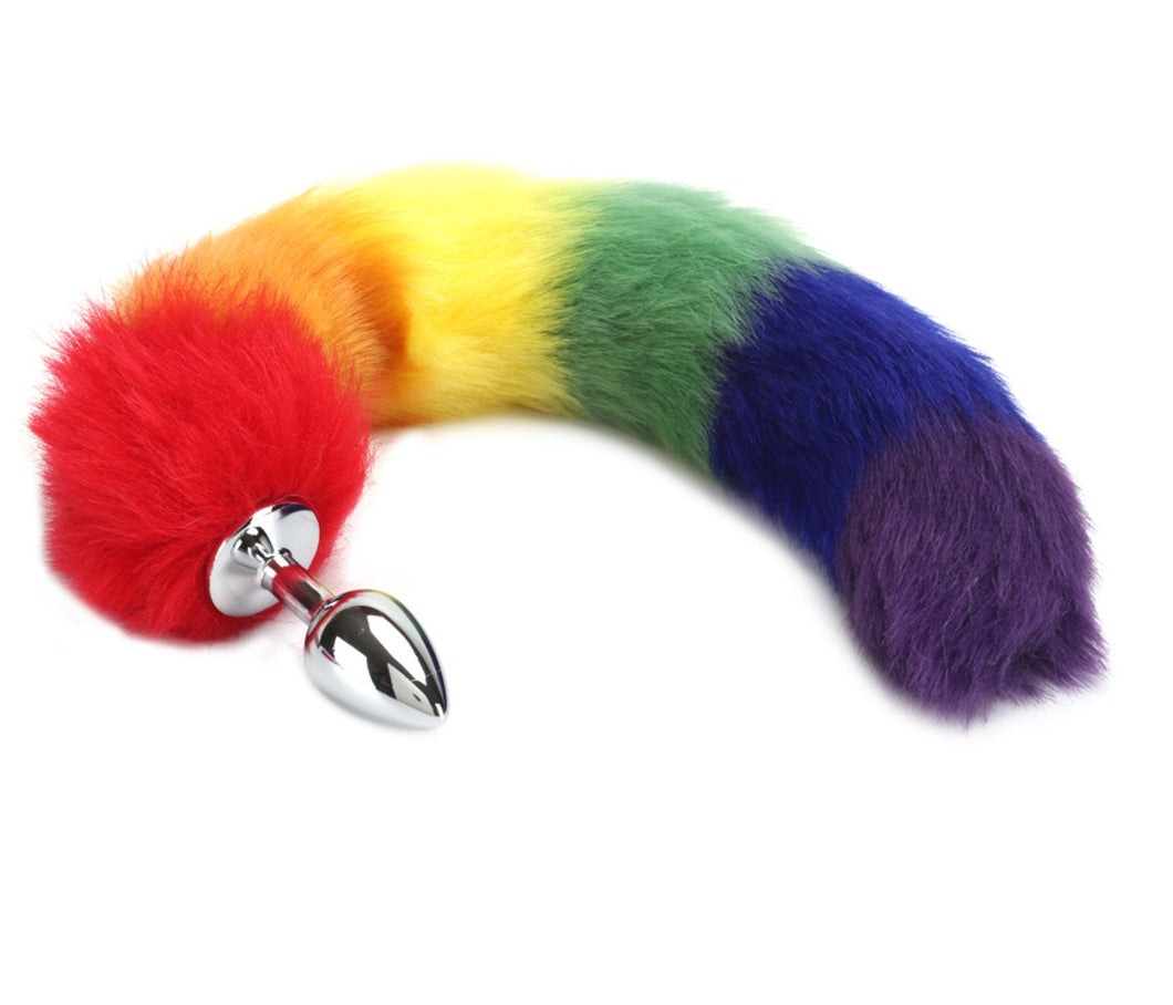 Fox Tail Anal Butt Plug Dildo Colorful Rainbow Gay Pride Sex Toy Whip Flog Flogger Bondage BDSM Naughty Kinky Cosplay