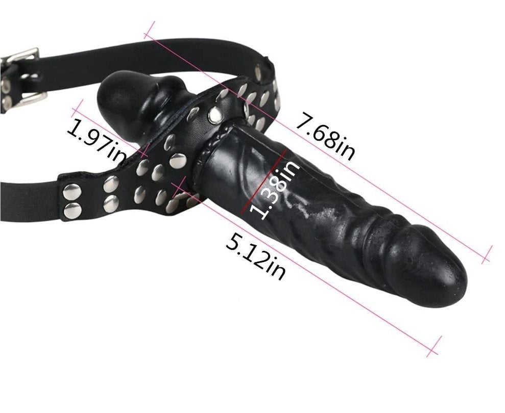 Mouth Gag Dildo with Harness Belt Adjustable Leather Sex Toy for Men W pic